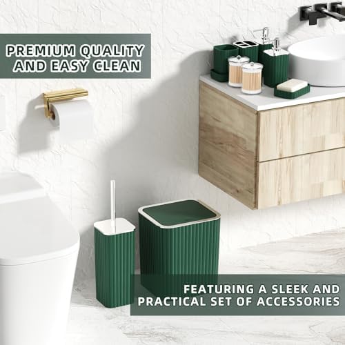 XLHOMO Bathroom Set- 25PC Green Bathroom Sets, Bathroom Set with Shower Curtain and Rugs, Dark Green Shower Curtain Set, Bathroom Accessories Set, Bathroom Trash Can