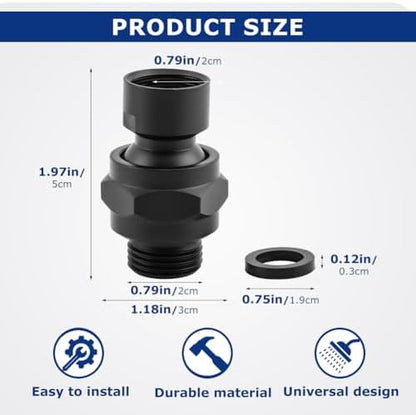 Shower Head Swivel Adapter, Adjustable Pivot Ball To Adjust Showerhead Angle, Universal All Metal Shower Arm Extension Connector, Showering Components(COLOR:Matte Black)