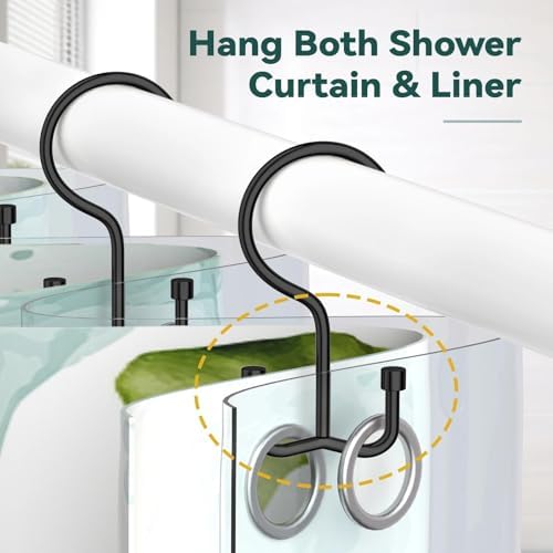 Goowin Shower Curtain Hooks, Shower Curtain Rings, Durable Rust Proof Black Shower Curtain Hooks, Shower Rings for Curtain, Double Glide Shower Hooks for Shower Curtain, Black, 12 Pack-Cylinders