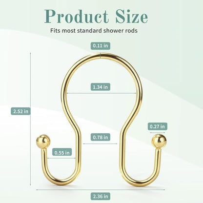 Goowin Shower Curtain Hooks, 12 Pcs Shower Curtain Rings, Stainless Steel Shower Curtain Hangers, Gold Shower Curtain Hooks Rings Rust Proof, Minimalist Shower Hooks for Shower Curtain, Gold
