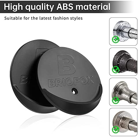 BRIOFOX Shower Curtain Rod Holder 3M Adhesive | Heat Resistant | Waterproof | Max Load 60 lbs Shower Rod Retainer for Wall, 2 Pack, Black (Rod Not Included)