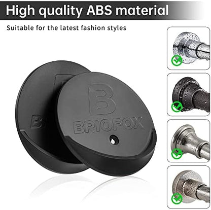 BRIOFOX Shower Curtain Rod Holder 3M Adhesive | Heat Resistant | Waterproof | Max Load 60 lbs Shower Rod Retainer for Wall, 2 Pack, Black (Rod Not Included)