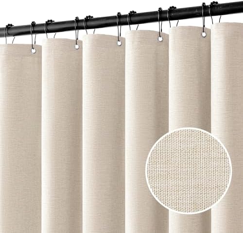 MIULEE W60*L84 Extra Long Linen Shower Curtain Cream Beige 10 Metal Hooks