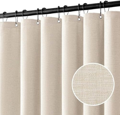 MIULEE W60*L84 Extra Long Linen Shower Curtain Cream Beige 10 Metal Hooks