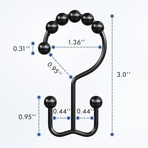 Bathway Shower Curtain Hooks Matte Black Shower Curtain Rings, 12 Pcs Double Hook Shower Curtain Hooks Rings Shower Curtain Hangers Rust Proof, Metal Shower Hooks for Bathroom Shower Curtain Rod