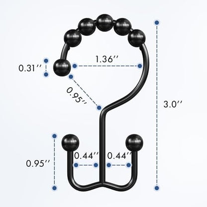 Bathway Shower Curtain Hooks Matte Black Shower Curtain Rings, 12 Pcs Double Hook Shower Curtain Hooks Rings Shower Curtain Hangers Rust Proof, Metal Shower Hooks for Bathroom Shower Curtain Rod