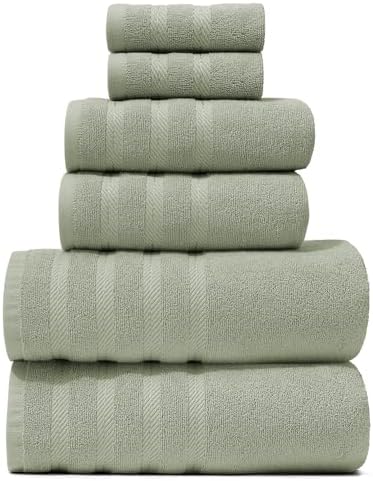 Hearth & Harbor Bath Towels for Bathroom - 100% Ring Spun Cotton Luxury Bathroom Towels - Soft & Highly Absorbent Bath Towels Set, 6 Piece Set, Sage Green