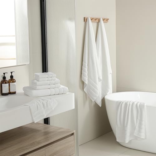 16-Piece Bath Towels Set, 100% Cotton Thick Soft Highly Absorbent Durable, Quick Dry, Bathroom Towels Set (4 Bath Towels, 4 Hand Towels, 8 Washcloths) - Perfect for Daily Use