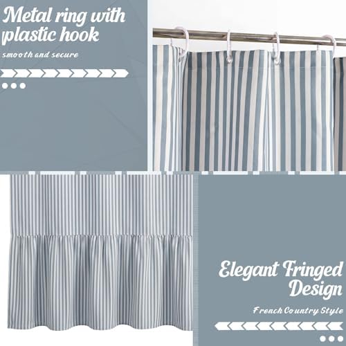 HunnmingRe Dust Blue Farmhouse Striped Shower Curtain Ruffle Hem 72x72''