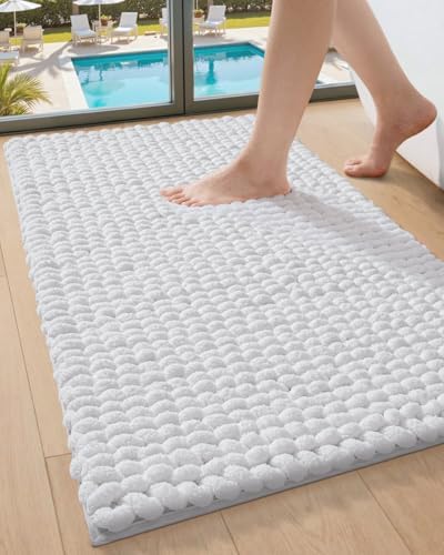 DEXI Bathroom Rugs 30x17, Non Slip Washable Chinelle Bath Mat, White