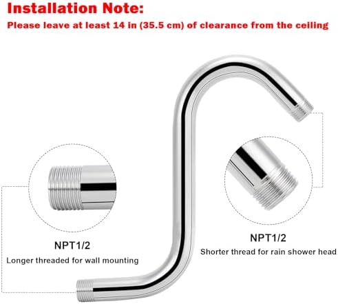 NearMoon S Shaped Shower Head Riser Arm, Shower Extender Arm with Flange, Standard 1/2" Connection- Bathroom Accessory (8 Inch, Chrome)