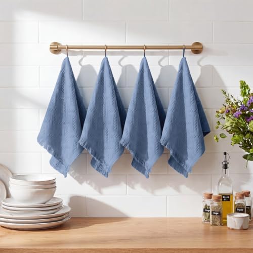 HunnmingRe 4 Pack Boho Hand Towel for Kitchen, Dusty Blue
