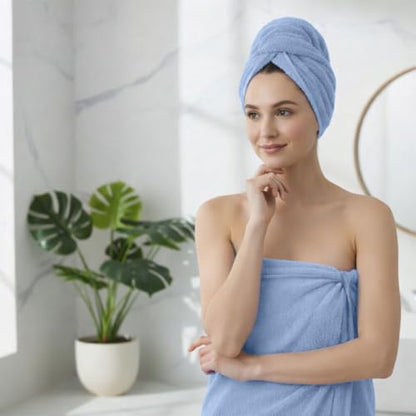 Light Blue Bath Towels for Bathroom – 100% Cotton, Thick, Soft, Luxury Bath Towels Set with 2 Extra Large Bath, 2 Hand, and 4 Washcloths – Plush, Absorbent, and Hotel-Quality Towels for Bathroom & Spa