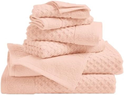 Great Bay Home Bath Towels - 100% Cotton 6 Piece Towel Set - Diamond Waffle Weave - Absorbent, Durable, Quick-Dry Towels for Bathroom (Pink)