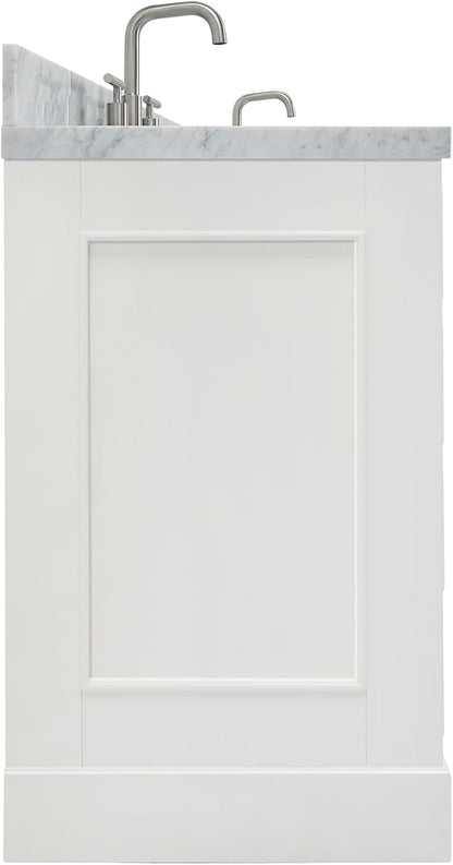 ARIEL Stafford 72-inch Bathroom Vanity with Sink,Solid Wood, 1.5-inch Italian Carrara Marble Countertop, Double Rectangular Porcelain Sink, 4 Soft Closing Doors, 6 Dovetail Drawers, White