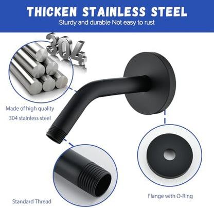 Wall Mounted Shower Arm Extension Head Holder Stainless Steel for Elbow Bathroom Accessories Pipe Bath Tube Matte Black,SW-RD91018-6MB.