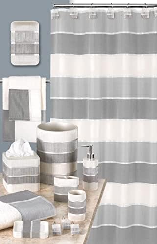 Zahari Home 4pc Modern Line Modern Bathroom Accessories Set Modern Soap Dispenser, Tumbler, Tooth Brush Holder and Dish Soap Holder Luxury Contemporary Grey Decor Unique Design Luxury Bath Set