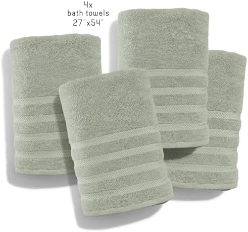 Hearth & Harbor Bath Towels for Bathroom - 100% Ring Spun Cotton Luxury Bathroom Towels - Soft & Highly Absorbent 4 Bath Towels, Sage Green