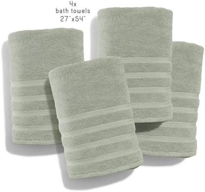 Hearth & Harbor Bath Towels for Bathroom - 100% Ring Spun Cotton Luxury Bathroom Towels - Soft & Highly Absorbent 4 Bath Towels, Sage Green