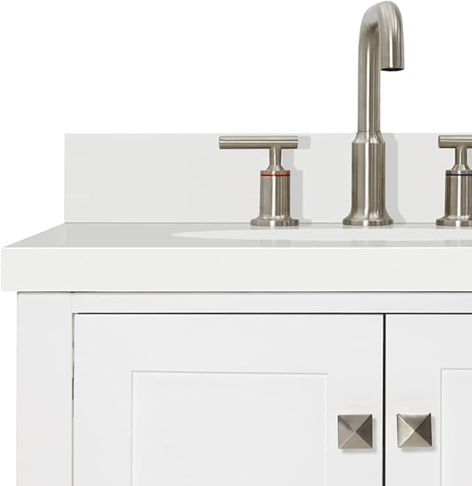 ARIEL Cambridge 60-inch Bathroom Vanity with Sink,Solid Wood, 1.5-inch Pure White Quartz Countertop & Backsplash, Double Oval Porcelain Sink, 4 Soft Closing Doors, 6 Dovetail Drawers, White