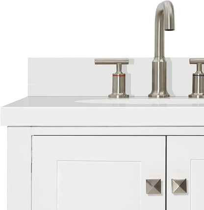 ARIEL Cambridge 60-inch Bathroom Vanity with Sink,Solid Wood, 1.5-inch Pure White Quartz Countertop & Backsplash, Double Oval Porcelain Sink, 4 Soft Closing Doors, 6 Dovetail Drawers, White