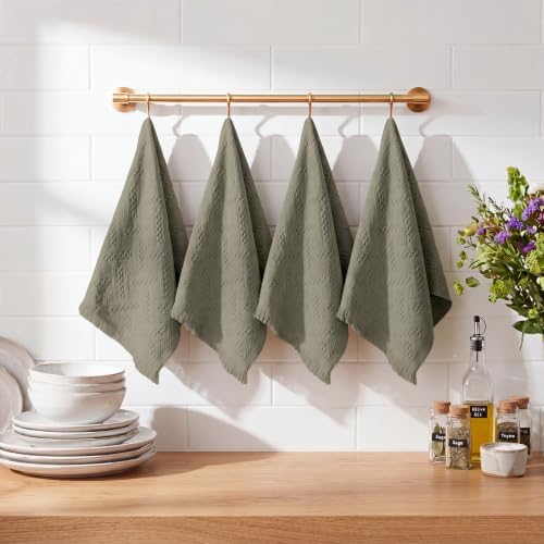 HunnmingRe 4 Pack Boho Hand Towel for Kitchen, Sage Green