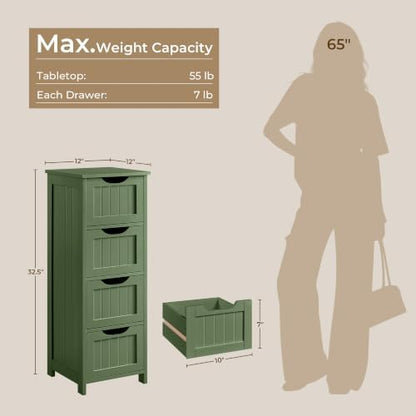 Yaheetech Bathroom Storage Cabinet, 12" W Slim 4-Drawer Design, Green