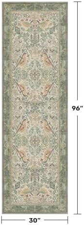 Hazo Haus 2'6"x8' Long Hallway Runner Rug - Vintage Botanical Wide Runners for Kitchen Bedroom Hall Way, Washable Non Slip with Rubber Backing, Light Green Sage Floral Décor