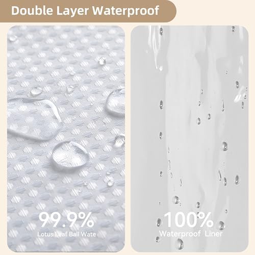 White Shower Curtain and Liner, 3 in 1 Waffle Shower Curtain Set with 12 Double Sided Shower Curtain Hooks, Fabric Shower Curtains for Bathroom 72 x 72