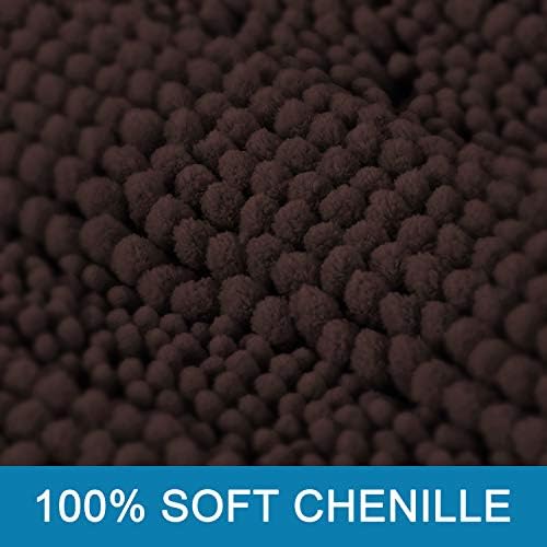 H.VERSAILTEX Bath Rugs for Bathroom Non Slip Bath Mats Extra Thick Chenille Striped Rug 20" x 32" Absorbent Non Skid Fluffy Soft Shaggy Washable Plush Mat for Indoor, Bath Room, Tub - Chocolate