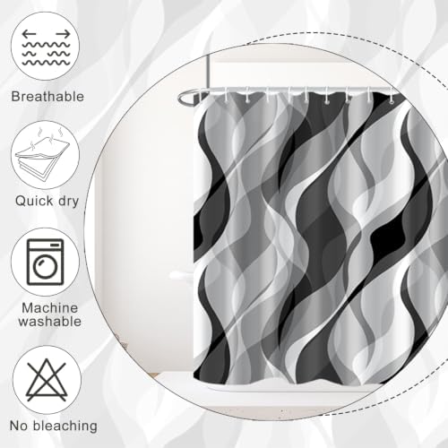 Grey Striped Clawfoot Tub Shower Curtain 180x70 inch 30 Hooks