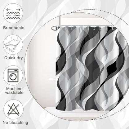 Grey Striped Clawfoot Tub Shower Curtain 180x70 inch 30 Hooks