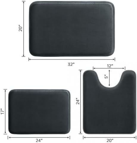 HUXMEYSON 3-Piece Memory Foam Bathroom Rug Set, Dark Grey