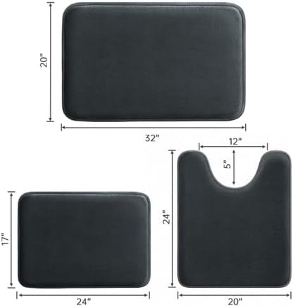 HUXMEYSON 3-Piece Memory Foam Bathroom Rug Set, Dark Grey