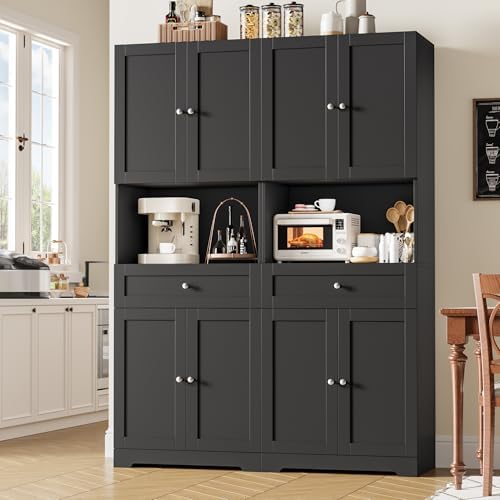 HIFIT Tall Bathroom Storage Cabinet with Drawer, Modern Linen Cabinet,Black