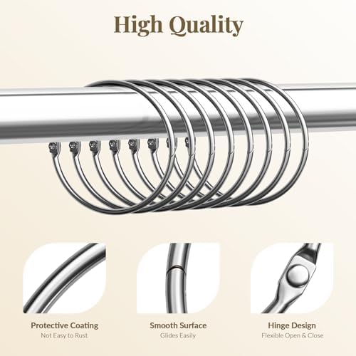 Bathway Shower Curtain Rings, Bathway Shower Curtain Hooks Anti-Drop Shower Rings for Curtain, Metal Shower Curtain Rings Rust Proof, Chrome Shower Hooks for Shower Curtain Rod, Shower Rod Hook 12Pcs