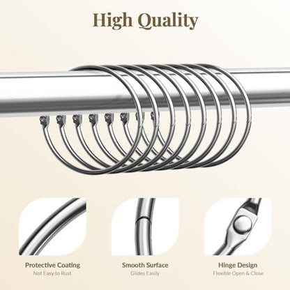 Bathway Shower Curtain Rings, Bathway Shower Curtain Hooks Anti-Drop Shower Rings for Curtain, Metal Shower Curtain Rings Rust Proof, Chrome Shower Hooks for Shower Curtain Rod, Shower Rod Hook 12Pcs