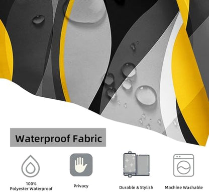 Yellow and Grey Shower Curtain for Bathroom Yellow and Black Shower Curtain Fabric Modern Abstract Striped Minimalist Bath Curtains Waterproof Shower Curtains Set, Black Gray Yellow, 72 x 72 Inch