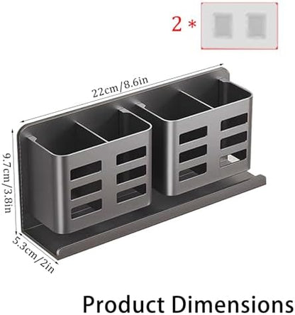 Aluminum Toothbrush Holder， Wall-Mounted，Bathroom Rack，4 Slot，Grey