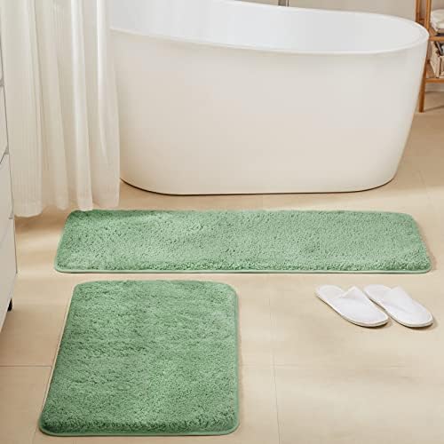 TECHMILLY Super Soft Shaggy Bathroom Rugs Sets 2 Piece, Absorbent Thick Non Slip Microfiber Bath Rugs, Quick Dry Machine Washable Bath Mat for Bathroom Floor, Bathtub and Shower