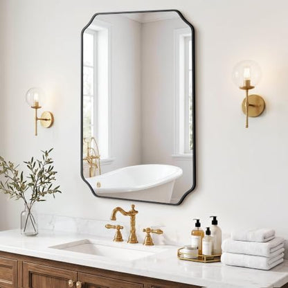 Vanity Bathroom Mirror, 24" x 36" Black Scalloped Mirror for Wall