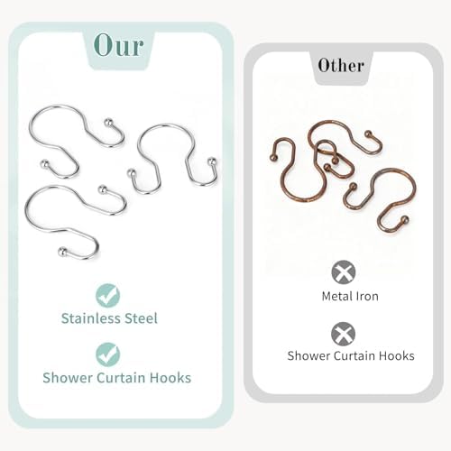 Goowin Shower Curtain Hooks, 12 Pcs Shower Curtain Rings, Stainless Steel Shower Curtain Hangers, Metal Shower Curtain Hooks Rings Rust Proof, Minimalist Shower Hooks for Shower Curtain, Chrome