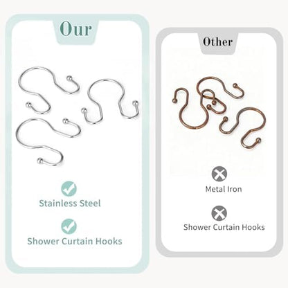 Goowin Shower Curtain Hooks, 12 Pcs Shower Curtain Rings, Stainless Steel Shower Curtain Hangers, Metal Shower Curtain Hooks Rings Rust Proof, Minimalist Shower Hooks for Shower Curtain, Chrome