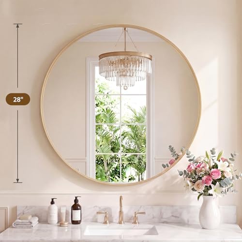 Sweetcrispy Round Bathroom Mirror for Over Sink, 28 Inch Wall Vanity Mirror