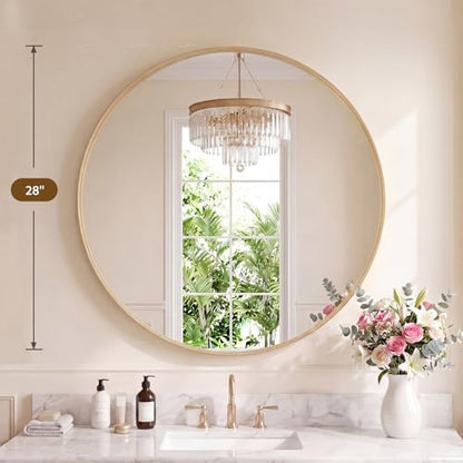 Sweetcrispy Round Bathroom Mirror for Over Sink, 28 Inch Wall Vanity Mirror