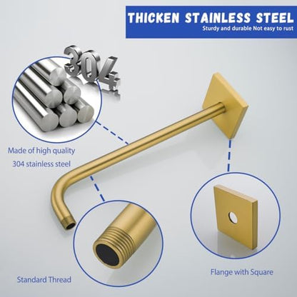 16 Inch Shower Head Extension Arm Wall Mounted Rainfall Extend Pipe Tube Stainless Steel Bathroom Accessories Champagne Bronze,SW-91018-16CB-SQ.