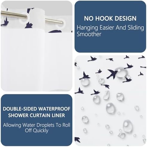 No Hook Shower Curtain with Snap in Liner 71x74 Inch