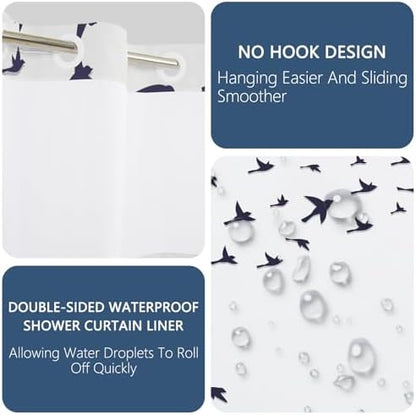 No Hook Shower Curtain with Snap in Liner 71x74 Inch