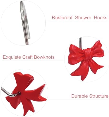 CHICTIE Decorative Shower Curtain Hooks, Bow Knot Shower Curtain Rings Hooks for Bathroom Baby Kids Room Rustproof Shower Hooks (Red)
