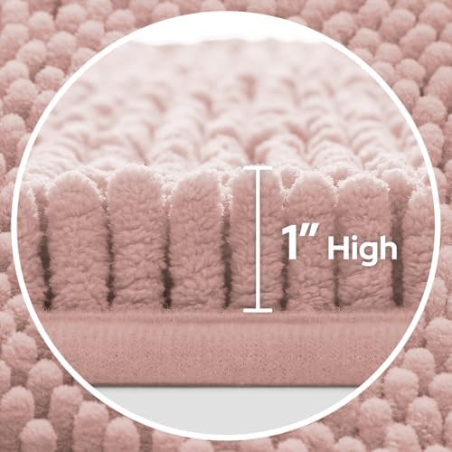 HOMEIDEAS Dusty Pink Chenille Bathroom Rugs Set of 3, Non Slip Bath Mat